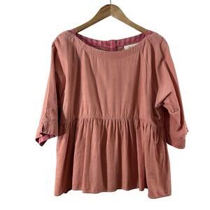 Maeve Anthropologie Womens Pink Corduroy Babydoll Top Button Back Medium